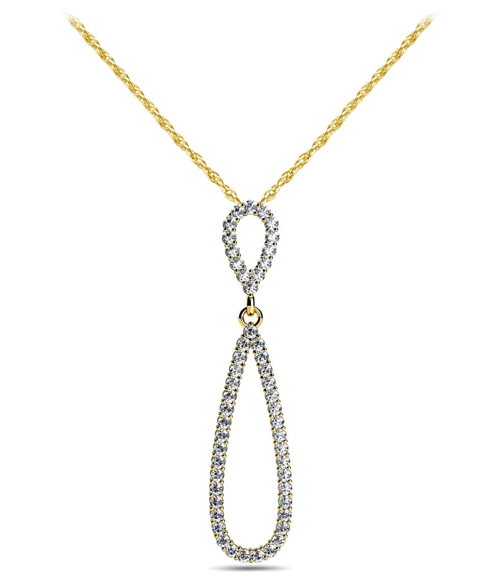 Double Teardrop Shaped Diamond Pendant In 14K 18K Yellow White Or Rose Gold